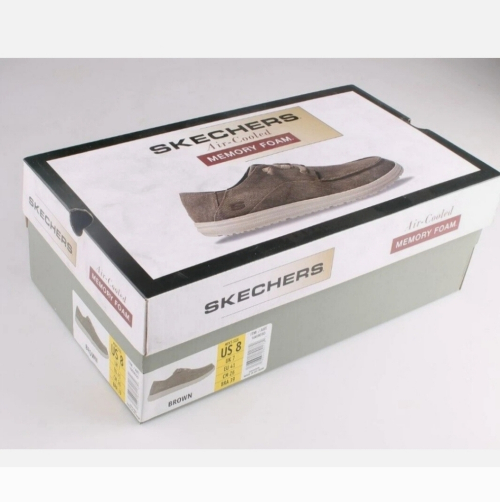NWT Skechers Men Air Cooled Memory Foam Canvas Slip-On Brown Size 8 - Picture 2 of 6